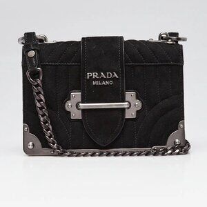 Prada Black Quilted Suede Cahier Bag 1BH018